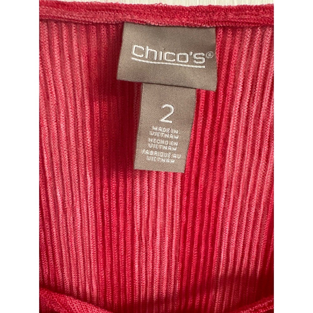 Chicos Crinkle Lace Up Top SS Knit Fashion Coral Fuchsia Stripe Size 2 Large NWT - Picture 4 of 13